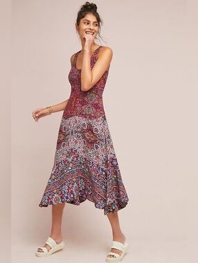 Anthropologie Maeve Violette Midi Dress, Size 10 Floral Summer Flounce